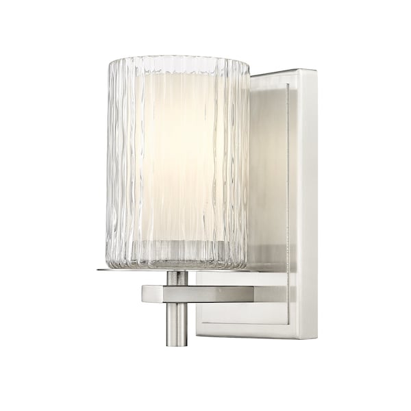Z-Lite Grayson Wall Sconce, 1-Light, 4.75in W x 5.75in L x 8.25in H, Brushed Nickel/Clear + Etched Opal 1949-1S-BN - main